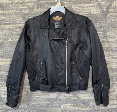 Chaqueta de equitación Harley Davidson para mujer negra de nailon talla L con logotipo alado bordado Foto 1 de 4