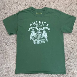 America Home of the Brave T-Shirt Sz L Green Eagle Graphic Print Patriotic 5STAR - Picture 1 of 8