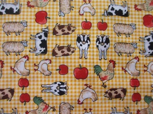 Concord OOP Cotton Fabric Cows Sheep Chickens Pigs Apples 35" by 44" - Picture 1 of 4