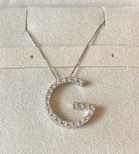 Halskette IN Oro Weiß 18kt. Anhänger Schreiben " G " mit Diamanten Natürliche - Bild 1 von 4