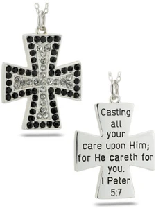 Damen Sterlingsilber 1 Peter 5:7 Kristall Kreuz Halskette - Bild 1 von 4