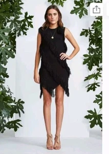 Maurie & Eve Black Acrylic Fringe Knit Dress Size 8 Assymetical Hem Occasion - Picture 1 of 11