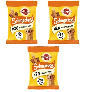 3 x 20pk Pedigree Schmackos Poultry Mix Strips Snacks, Dog Tasty Treats - Picture 1 of 6