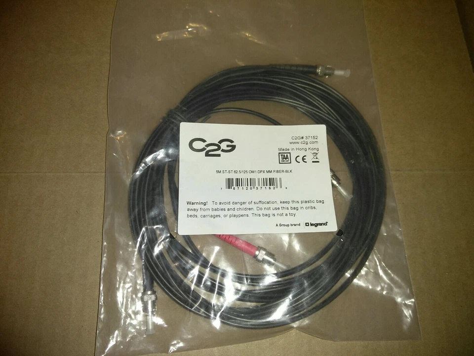 C2G 5m ST-ST 62.5/125 OM1 Duplex Multimode PVC Fiber Optic Cable - Image 1 of 1