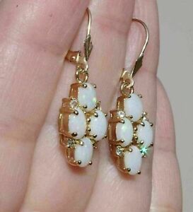 2.50Ct Oval Cut Simulated Fire Opals Drop Dangle Earrings 14K Yellow Gold Plated