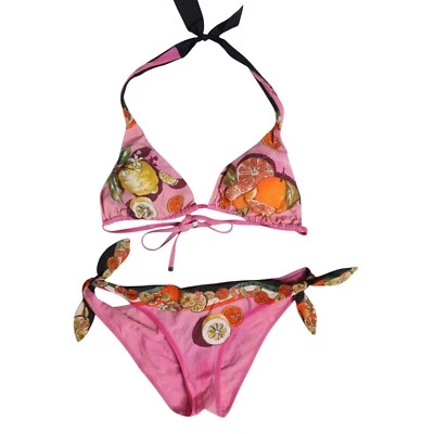 DOLCE & GABBANA Swimwear Pink Printed Swimsuit 2 Piece Top Bottom IT2 / S 680usd - Image 1 of 4