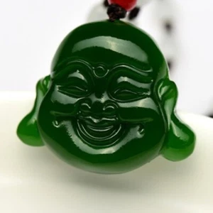 Natural Grade A Jade Jasper Bless Lucky Green Smiling Buddha Pendant - Picture 1 of 5