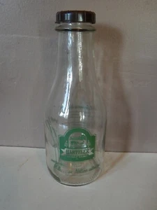 HARTZLER FAMILY DAIRY Wooster, Ohio 1 Qt. Clear Glass Milk Bottle~Green Graphics - Picture 1 of 8