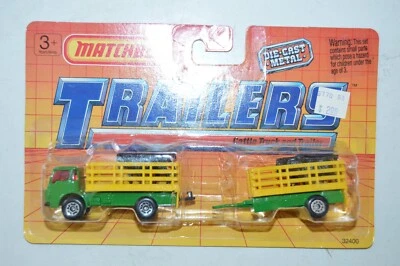 Matchbox Trailers Superfast Cattle Truck And Trailer Green Black cows diecast - Image 1 of 4