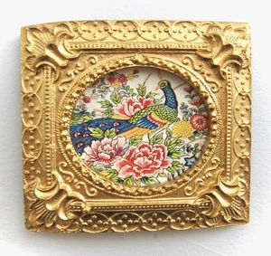 dollhouse doll house miniature PICTURE FRAME THE BLUE PEACOCK 1 3/4" X 2" - Picture 1 of 1