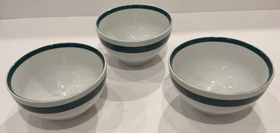 Juego de 3 cuencos de sopa/cereal de cajón y barril blancos con banda verde azulado 3" H 5,75" W Foto 1 de 4
