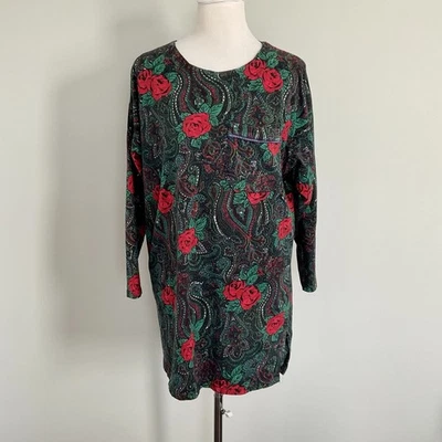 Camisa de Dormir Victoria’s Secret Etiqueta Dorada Todo Algodón Azul Marino Cachemira Rojo Rosas M Foto 1 de 4