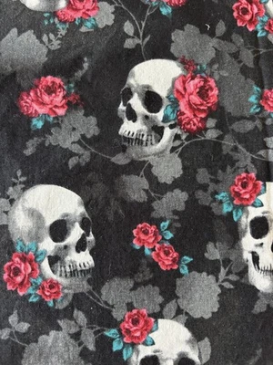 Joann Cotton Fabric Skulls and Red Roses on Black - 70" long x 39"wide - Image 1 of 4