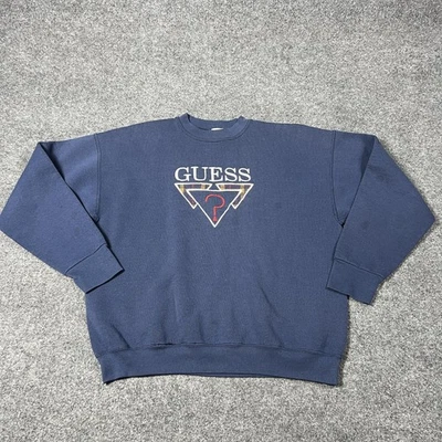Vintage Guess Sweatshirt Mens XL Blue Crewneck Embroidered Plaid Logo USA 90s - Image 1 of 4