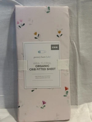 Pottery Barn Kids ARIA FLORAL ORGANIC CRIB Fitted Sheet Light Pink NEW w/tags - Image 1 of 4
