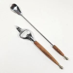 Set attrezzi da bar vintage Giappone apribottiglie e cucchiaio manico legno acciaio inox - Foto 1 di 10