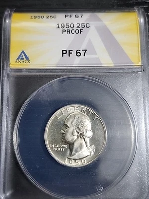 1950 PROOF Silver WASHINGTON QUARTER ANACS PF-67 Free Shipping  - Image 1 of 2