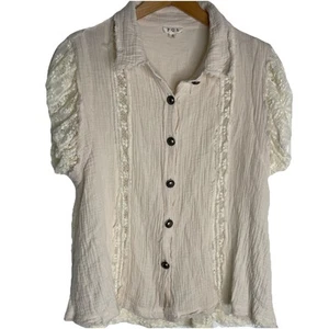 POL - Anthropology - Gaze Laced Button Down Woman’s Shirt Beige - S - Bild 1 von 13