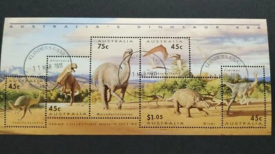 1993 Australia Dinosaurs Miniature Sheet Stamp (CTO Original Gum)澳洲恐龙邮票小全张(原胶盖销) - Image 1 of 2