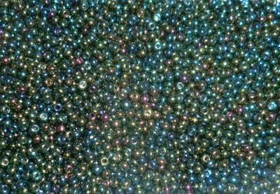 Loose Antique Vintage Czech Glass Seed Beads Metallic Green AB Iris 9/0 BB60-08 - Image 1 of 3