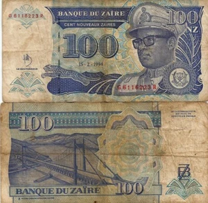 BILLETE DE 100 NUEVOS ZAIRES DE 1994 DE ZAIRE PICK 60 REGULAR CONSERVACION - Imagen 1 de 1