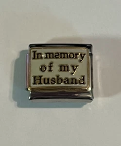 In Memory Of My Husband - Black &Gold Tone - 9mm Link For Italian Charm Bracelet - Picture 1 of 4