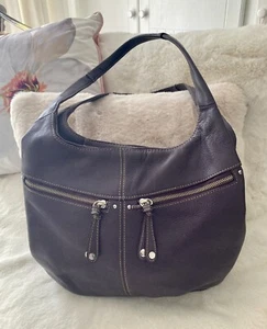 Raro TIGANELLO ~ Bolso de Hombro Hobo Holgado Cuero Granulado Púrpura QVC ~ EN MUY BUENA CONDICIÓN - Imagen 1 de 18