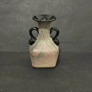 Vintage Scavo Glas Lafiore quadratisch Modernist Vasen schwarz strukturiert mit Griffen - Bild 1 von 6