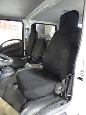 Cubiertas de asiento de camión de trabajo Isuzu NPR/GMC 2500 2006-2020 en sarga negra 40/60 nuevas Foto 1 de 4