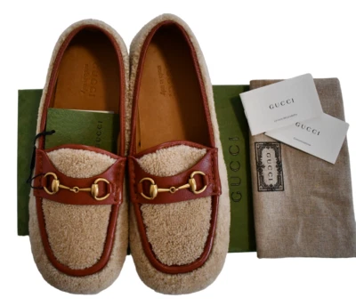 🆕️GUCCI Ivory MERINO WOOL SHEARLING HORSEBIT Loafer Moccasins Shoes 11.5 US-12 - Image 1 of 4