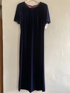 Vintage Navy Velvet Talbots Empire Line Style Long Dress. New With Tags. Size 6 - Picture 1 of 18