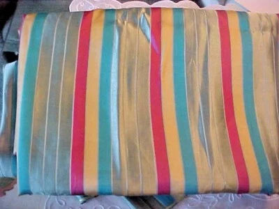 Fabric Multicolor Stripes 29" wide Aqua Purple Yellow Turquoise Sateen 90" Long - Image 1 of 4