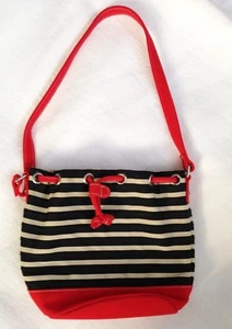Liz Claiborne, Red, Black & Tan Striped Drawstring Bucket Purse - New With Tag! - Picture 1 of 2