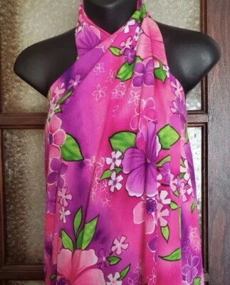 Vestido envolvente vintage años 60 70 pomare rosa tiki floral corteza hawaiano pareo Foto 1 de 2