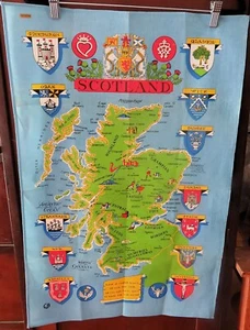 Mint Vintage Cartographic Pictorial  Printed on Cotton Tea Towel Scotland - Imagen 1 de 4