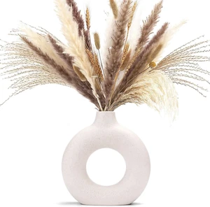 White Donut Vase Hollow Ceramic Vase for Flowers Handmade Minimalist Boho Ins St - Picture 1 of 12
