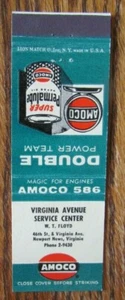 AMOCO GASOLINERA MATCHBOOK MATCHCOVER: NEWPORT NEWS, VIRGINIA (W. FLOYD) -E1 - Imagen 1 de 2