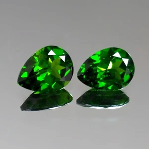 2.94cts 9x7mm Pear Pair AAA color Natural Chrome Green Diopside Loose Gemstones - Picture 1 of 3