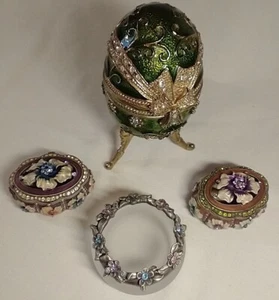 Lot Of 4 Trinket Boxes Dish Enamel and Encrusted Sparkle Jewels Musical Florals - Picture 1 of 17