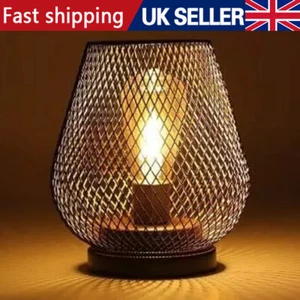 LED Cordless Table Lamp Metal Cage Lantern NightLight Battery Powered Warm White - Picture 1 of 10