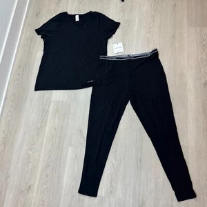 Calvin Klein 2 Piece Lounge Set Shirt Top and Pants Pajama Womens Large Black - Picture 1 of 6