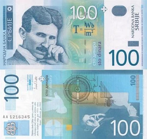 NIKOLA TESLA 100 SERBIO DINAR BRILLANTE FOTO bombilla ac 1592 - Imagen 1 de 1