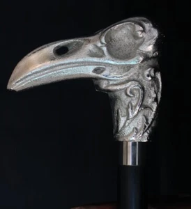 Nickel Raven Skull Walking Stick handle Fancy dress Prop Perfect Carved Neck. - Picture 1 of 4