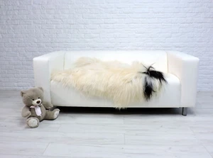 GIANT ICELANDIC LARGE SHEEPSKIN RUG CREAM BLACK LONG HAIR FLUFFY AREA RUG 135/1 - Picture 1 of 9
