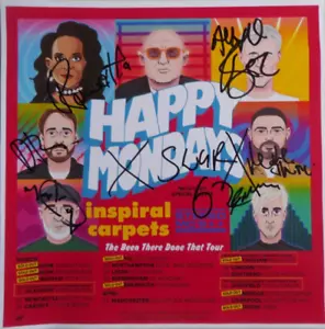 More details for happy mondays signed 8 x 8 photograph. signed by all 7 members, inc shaun, bez.