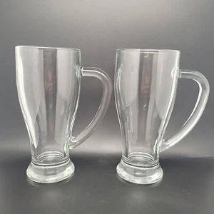 Vintage Libbey Fluted Pilsner Beer Mug w/Handle Heavy Clear Glass *Set of 2* USA - Picture 1 of 7
