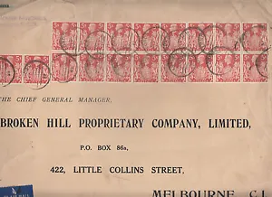 Stamps England 1946 KGV1 5/- x 19 on large cover sent London to BHP in Australia - Picture 1 of 1