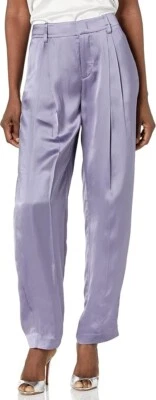 *VINCE Pleated Font Shiny Satin Pants Women's 10 Purple High Rise Straight New - Image 1 of 4