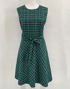 Vestido Draper James Talla 12 Verde Negro Cuadros Sin Mangas Cinturón Pradera Cabina - Imagen 1 de 14