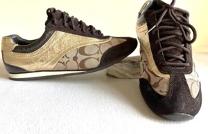 Coach Womens Kodie Signature Sneakers Sz 7.5 Brown A1390 Canvas/Patent Leather - Picture 1 of 5